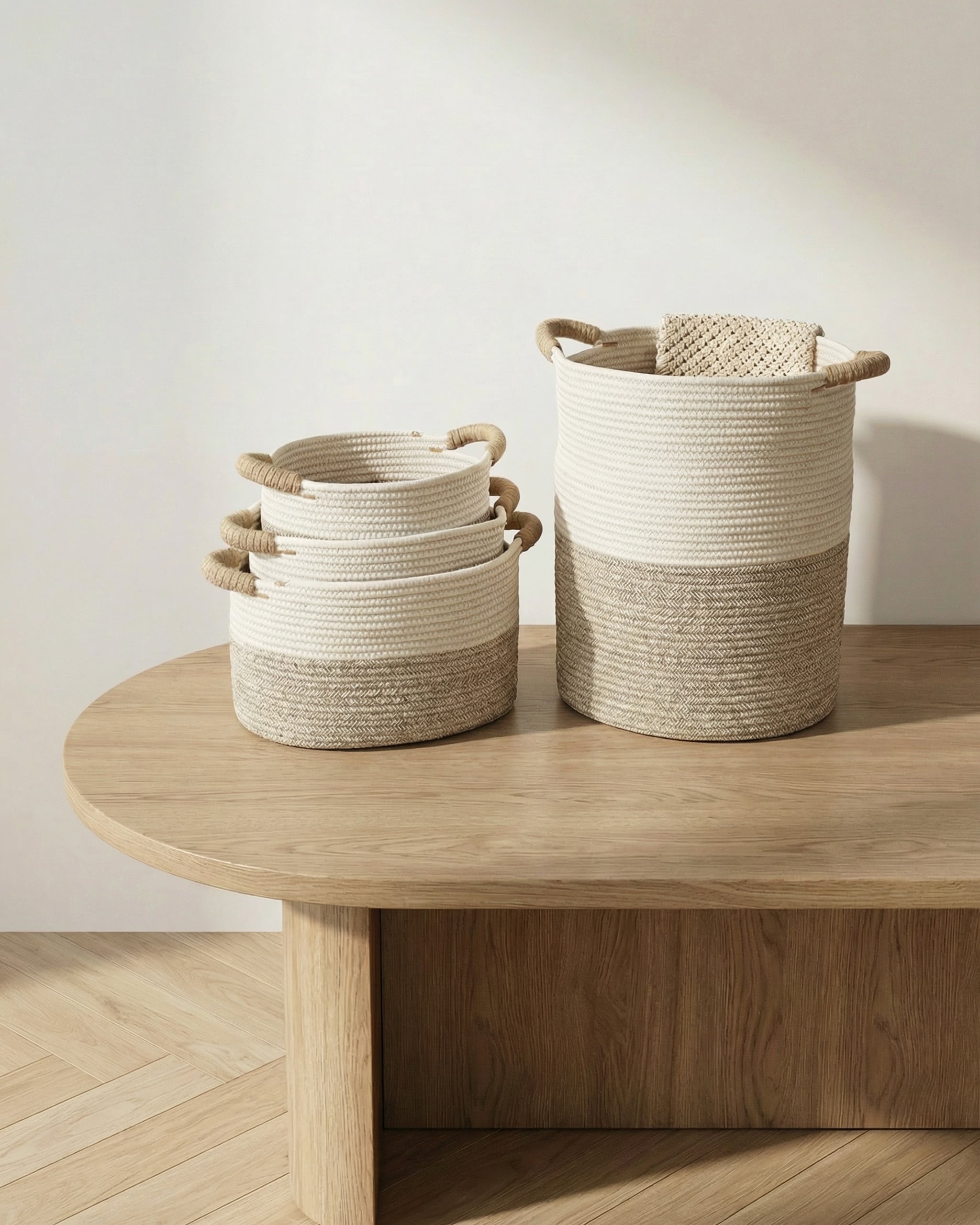 Handmade Two-Tone Cotton Rope Basket