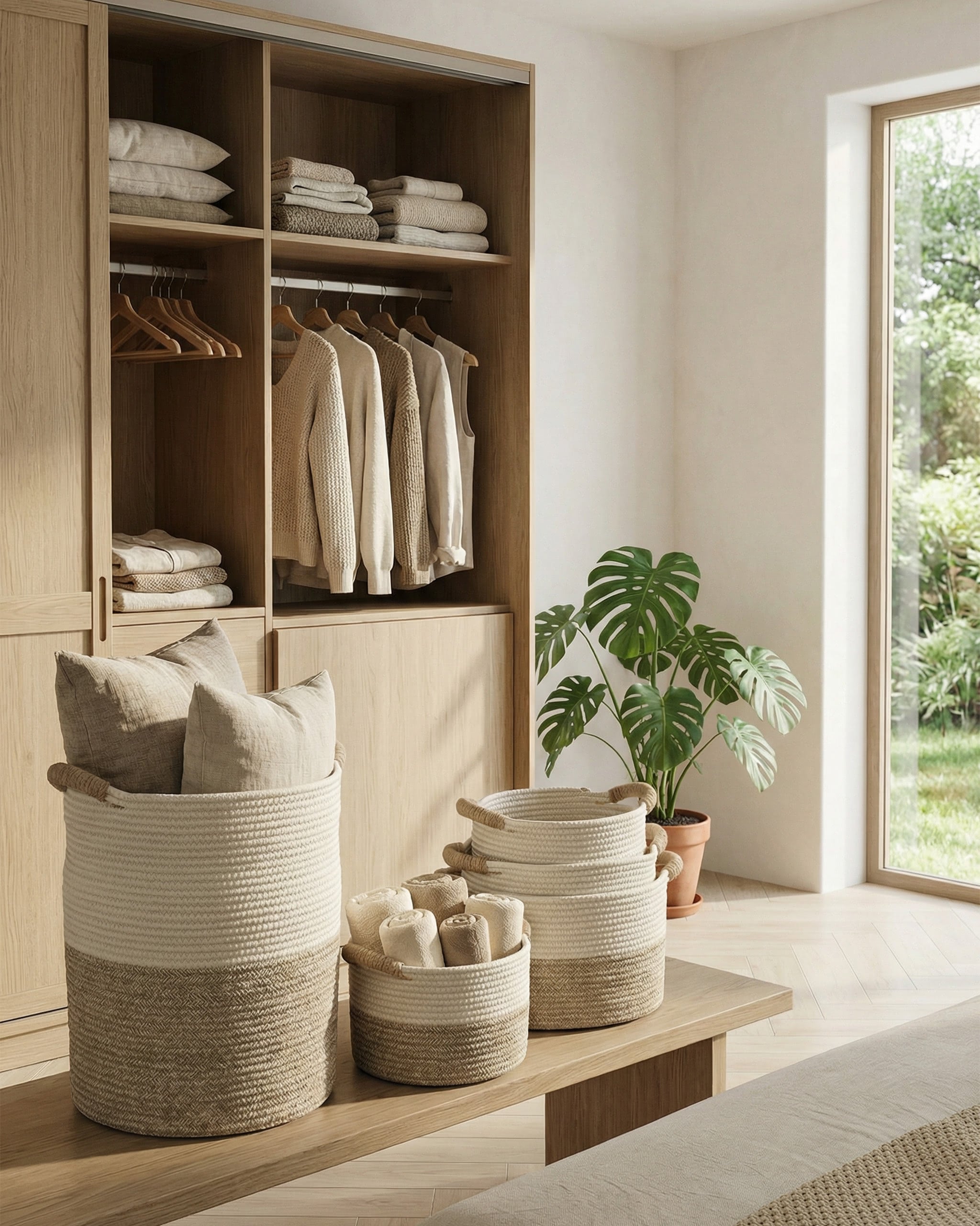 Handmade Two-Tone Cotton Rope Basket