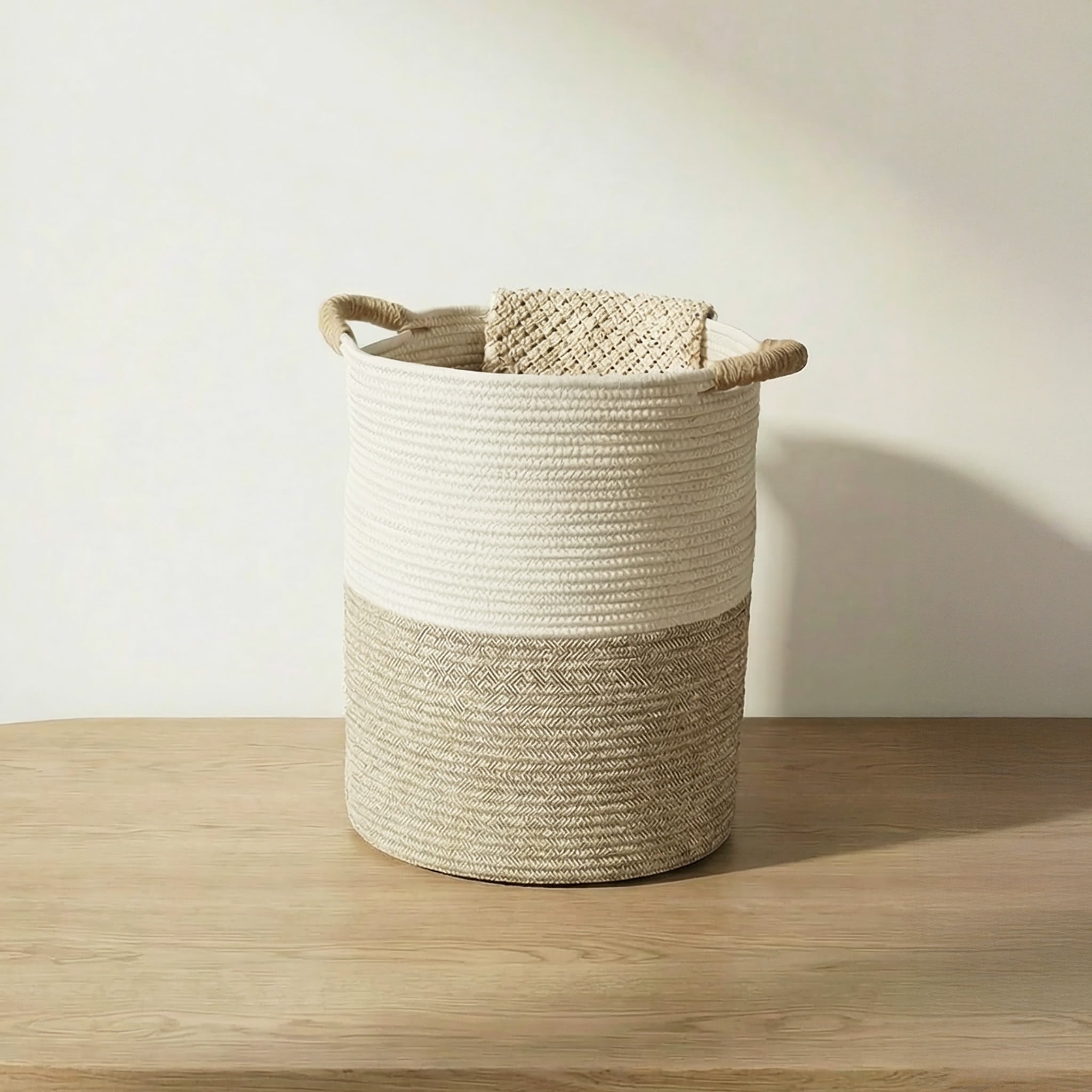 Handmade Two-Tone Cotton Rope Basket
